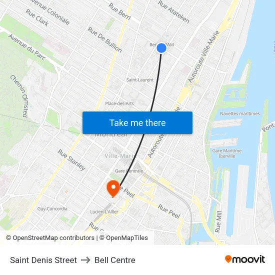 Saint Denis Street to Bell Centre map