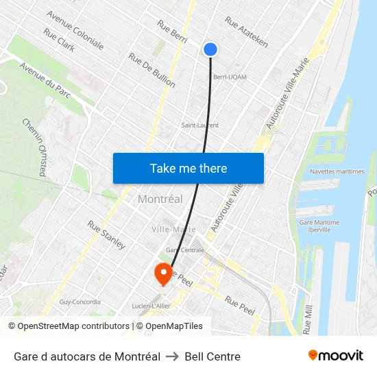 Gare d autocars de Montréal to Bell Centre map