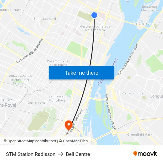 STM Station Radisson to Bell Centre map