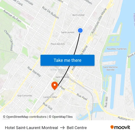 Hotel Saint-Laurent Montreal to Bell Centre map