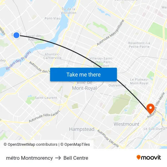métro Montmorency to Bell Centre map