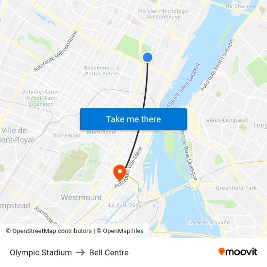 Olympic Stadium to Bell Centre map
