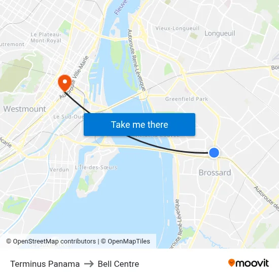 Terminus Panama to Bell Centre map