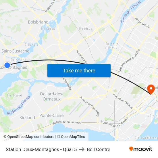 Station Deux-Montagnes - Quai 5 to Bell Centre map