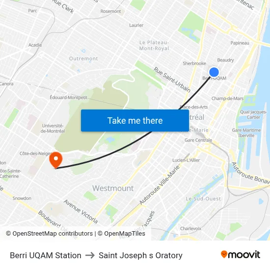 Berri UQAM Station to Saint Joseph s Oratory map