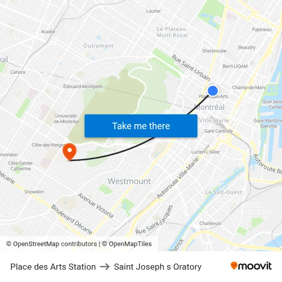 Place des Arts Station to Saint Joseph s Oratory map