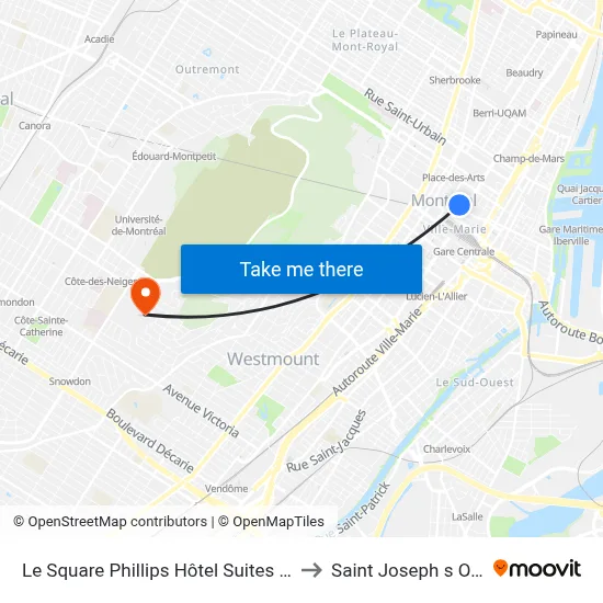 Le Square Phillips Hôtel Suites Montréal to Saint Joseph s Oratory map