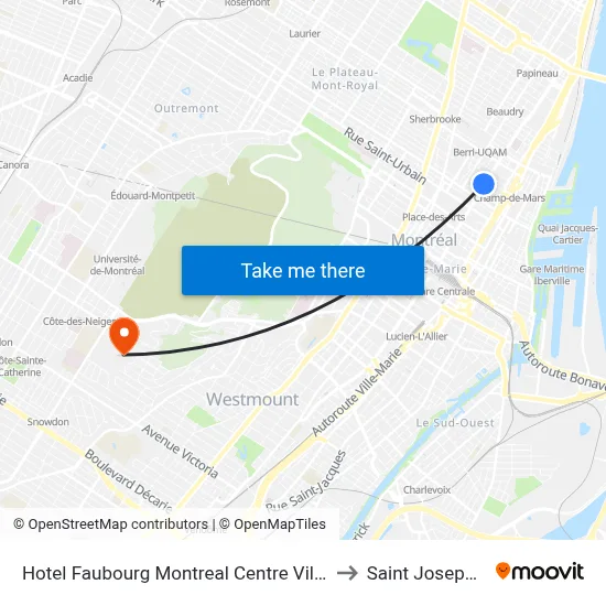 Hotel Faubourg Montreal Centre Ville Downtown Montréal to Saint Joseph s Oratory map