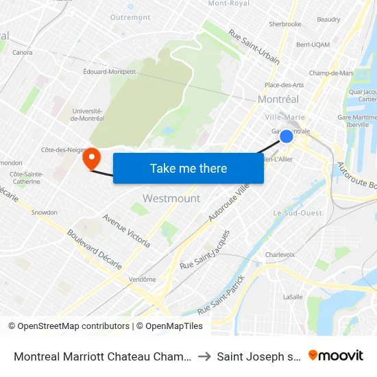 Montreal Marriott Chateau Champlain Montréal to Saint Joseph s Oratory map