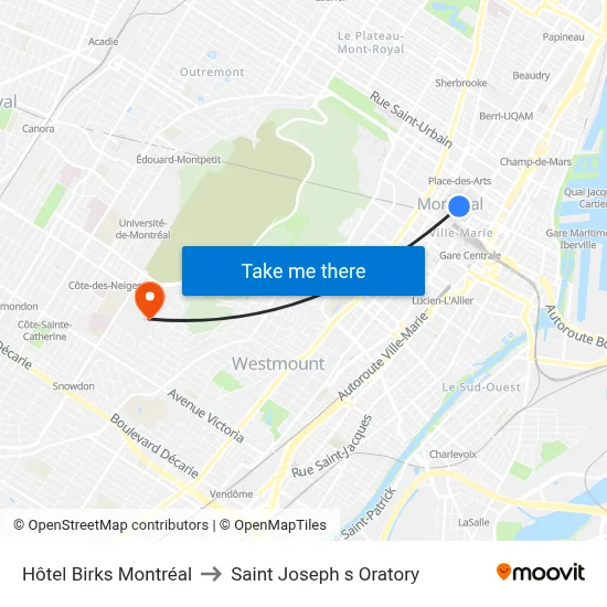 Hôtel Birks Montréal to Saint Joseph s Oratory map