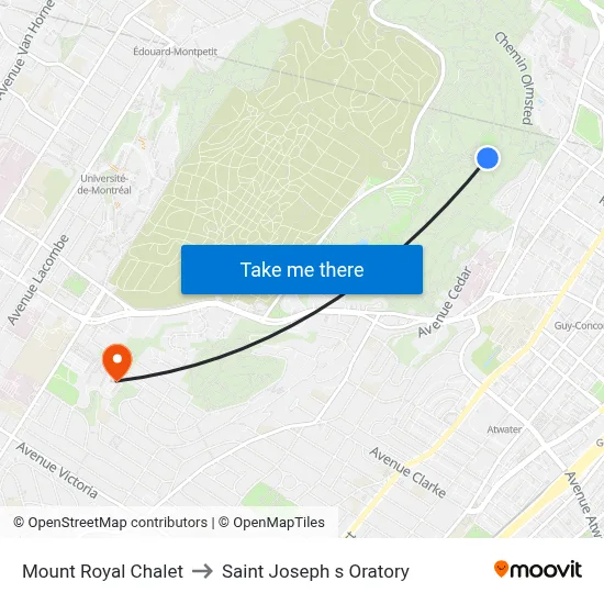 Mount Royal Chalet to Saint Joseph s Oratory map