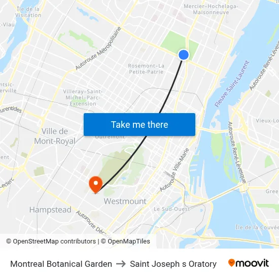 Montreal Botanical Garden to Saint Joseph s Oratory map