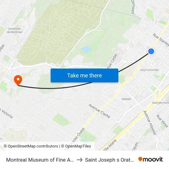 Montreal Museum of Fine Arts to Saint Joseph s Oratory map