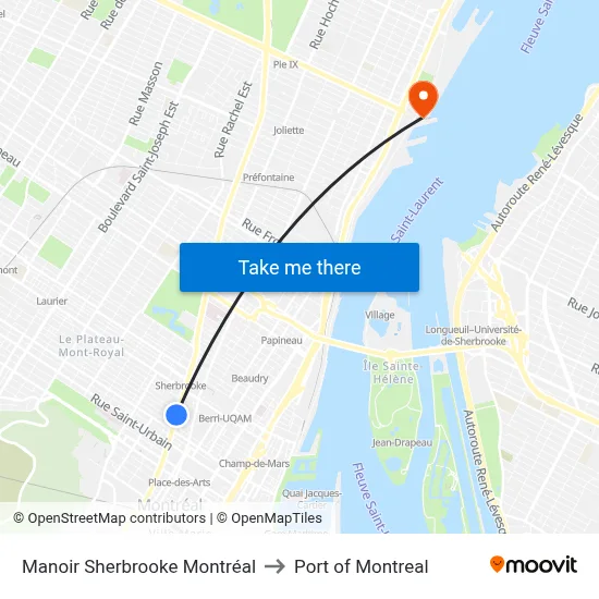 Manoir Sherbrooke Montréal to Port of Montreal map