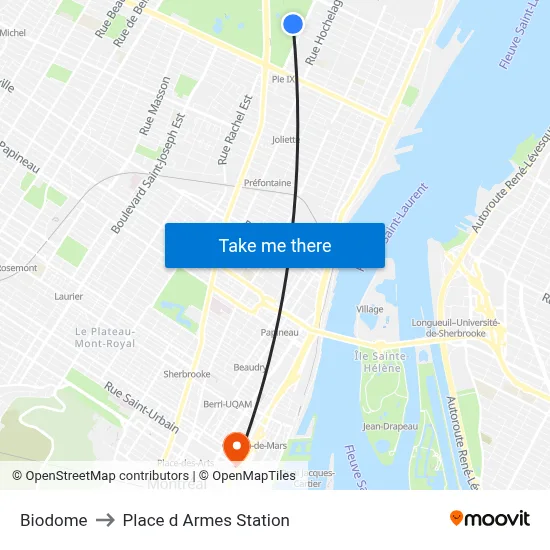 Biodome to Place d Armes Station map