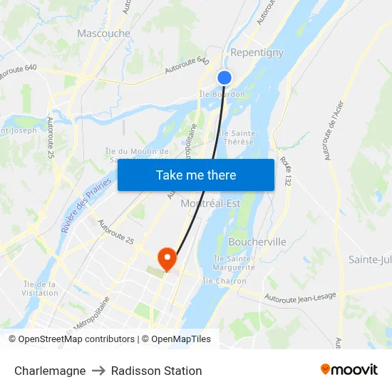 Charlemagne to Radisson Station map