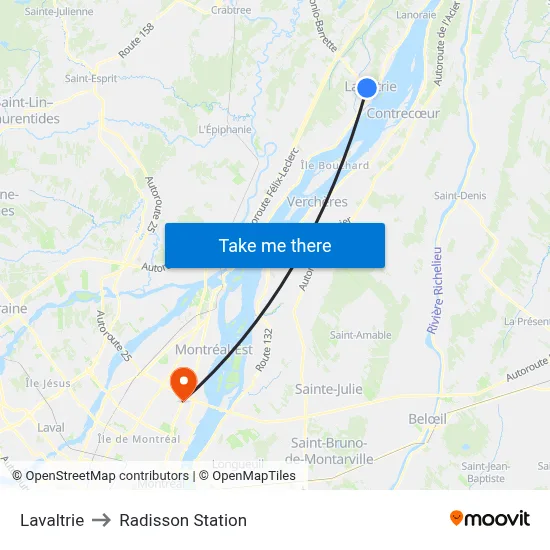 Lavaltrie to Radisson Station map