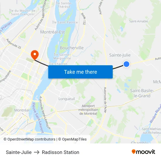 Sainte-Julie to Radisson Station map