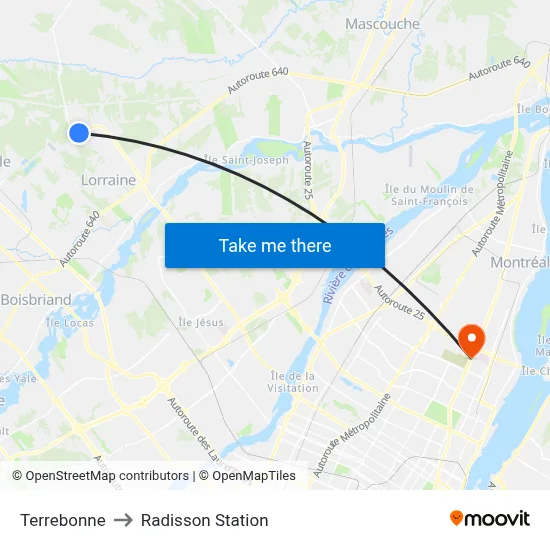 Terrebonne to Radisson Station map