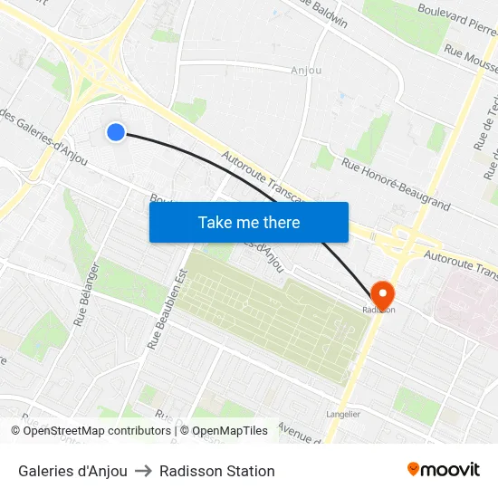 Galeries d'Anjou to Radisson Station map