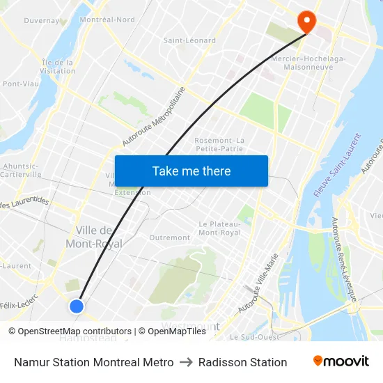 Namur Station Montreal Metro to Radisson Station map