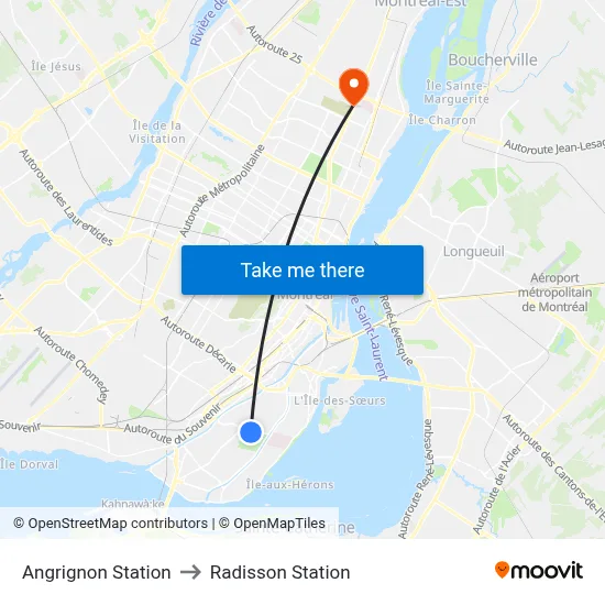 Angrignon Station to Radisson Station map