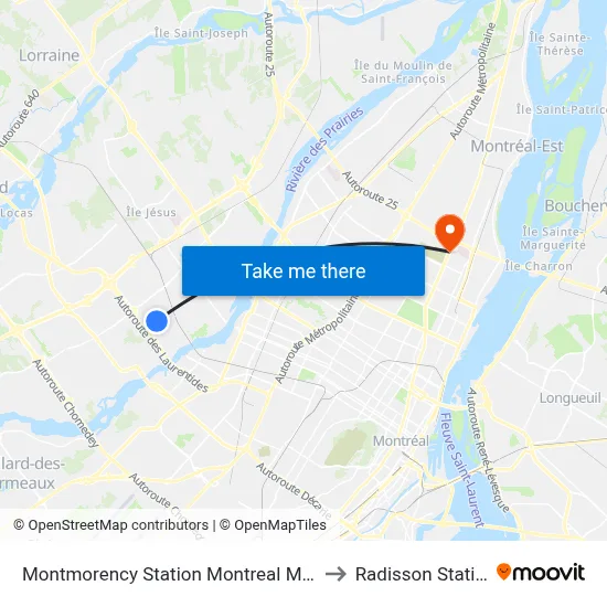 Montmorency Station Montreal Metro to Radisson Station map