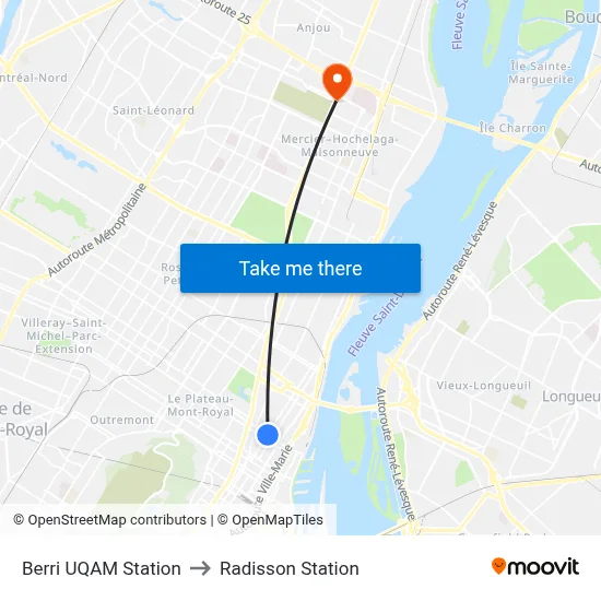 Berri UQAM Station to Radisson Station map