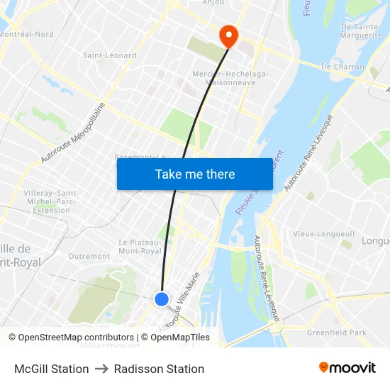 McGill Station to Radisson Station map