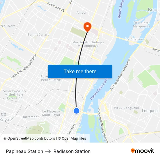 Papineau Station to Radisson Station map