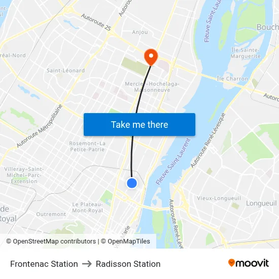 Frontenac Station to Radisson Station map