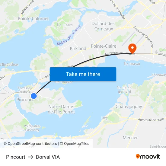 Pincourt to Dorval VIA map