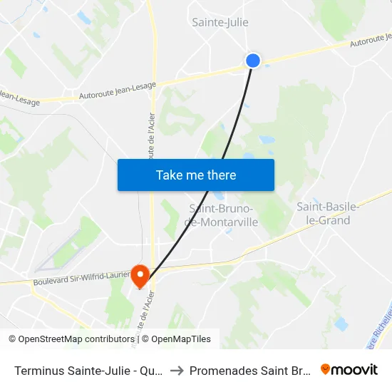 Terminus Sainte-Julie - Quai 1 to Promenades Saint Bruno map