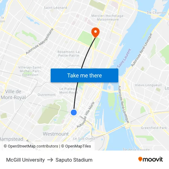 McGill University to Saputo Stadium map