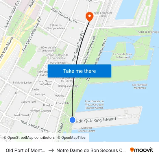 Old Port of Montreal to Notre Dame de Bon Secours Chapel map