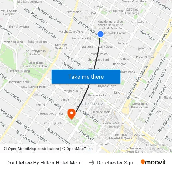 Doubletree By Hilton Hotel Montreal to Dorchester Square map