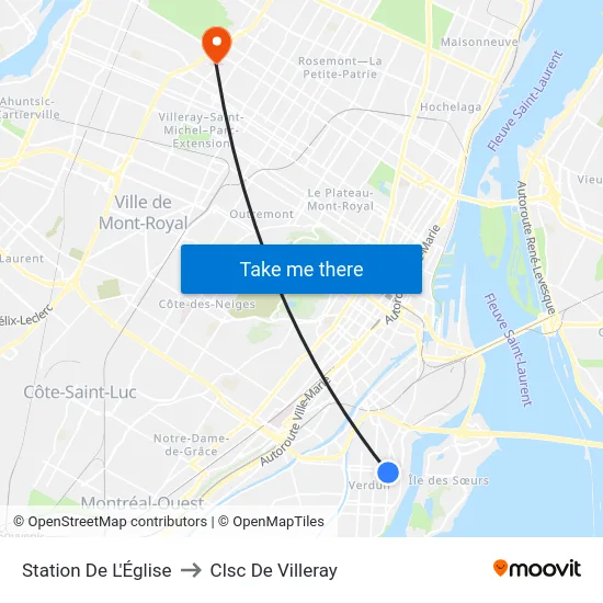 Station De L'Église to Clsc De Villeray map