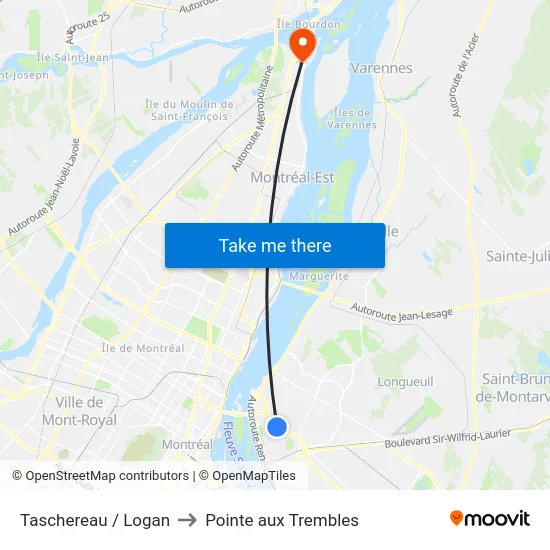 Taschereau / Logan to Pointe aux Trembles map