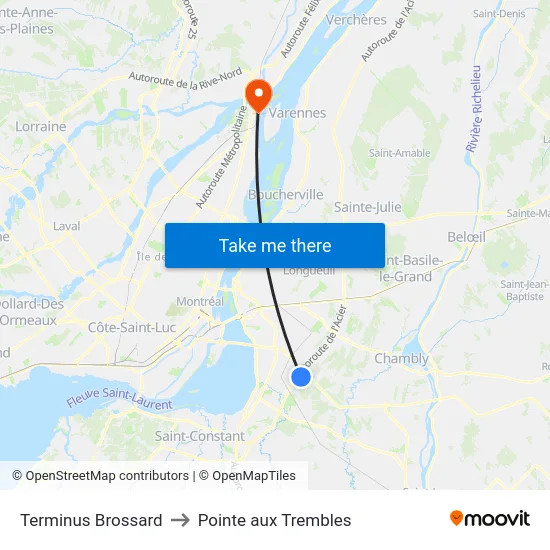 Terminus Brossard to Pointe aux Trembles map