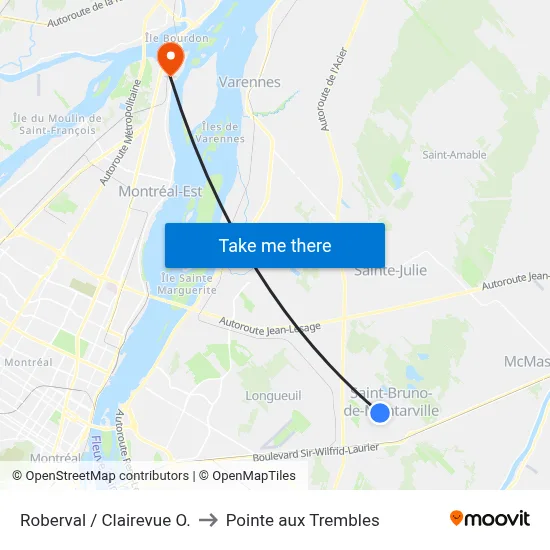 Roberval / Clairevue O. to Pointe aux Trembles map