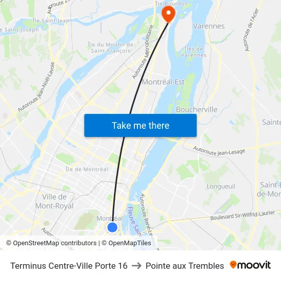 Terminus Centre-Ville Porte 16 to Pointe aux Trembles map