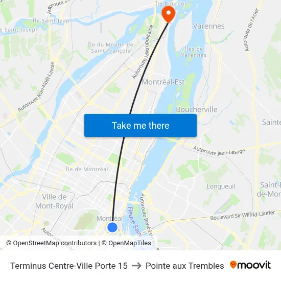 Terminus Centre-Ville Porte 15 to Pointe aux Trembles map