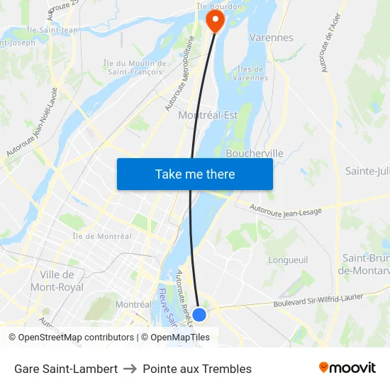 Gare Saint-Lambert to Pointe aux Trembles map