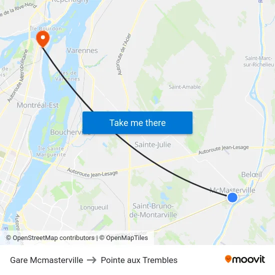 Gare Mcmasterville to Pointe aux Trembles map