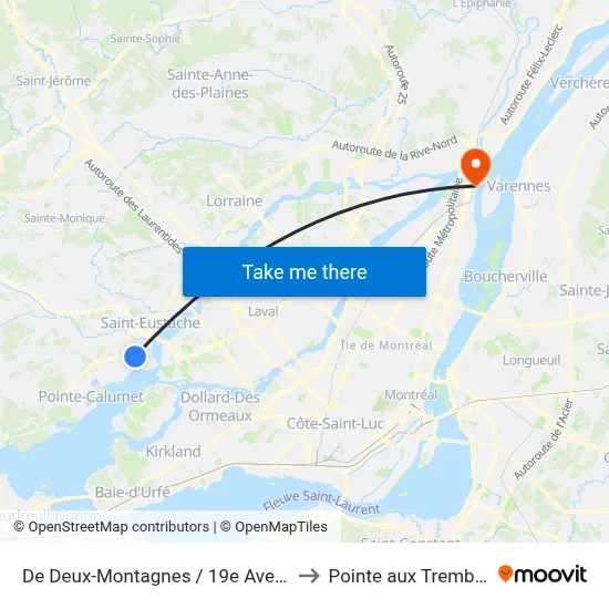 De Deux-Montagnes / 19e Avenue to Pointe aux Trembles map