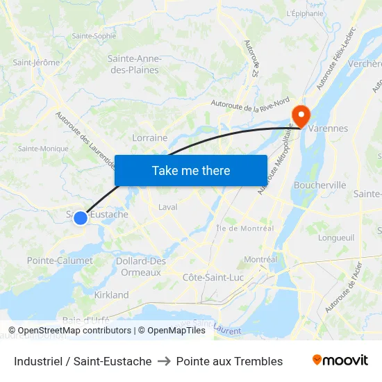 Industriel / Saint-Eustache to Pointe aux Trembles map