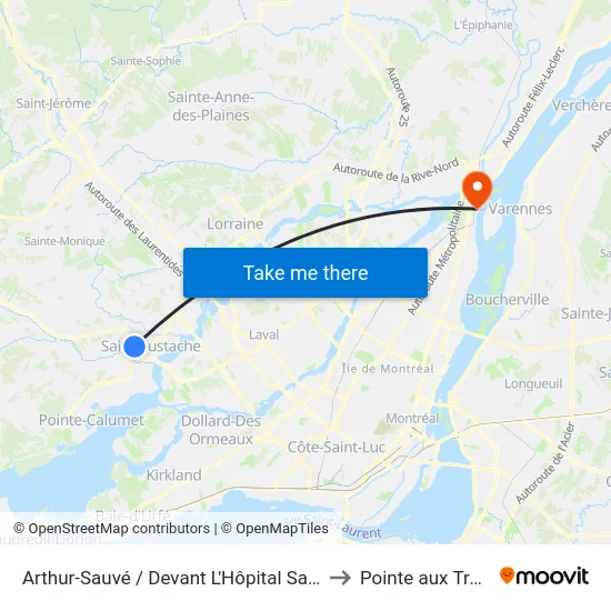 Arthur-Sauvé / Devant L'Hôpital Saint-Eustache to Pointe aux Trembles map