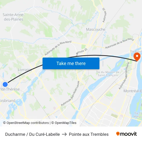 Ducharme / Du Curé-Labelle to Pointe aux Trembles map