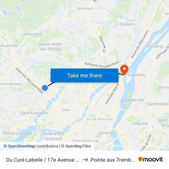 Du Curé-Labelle / 17e Avenue Est to Pointe aux Trembles map