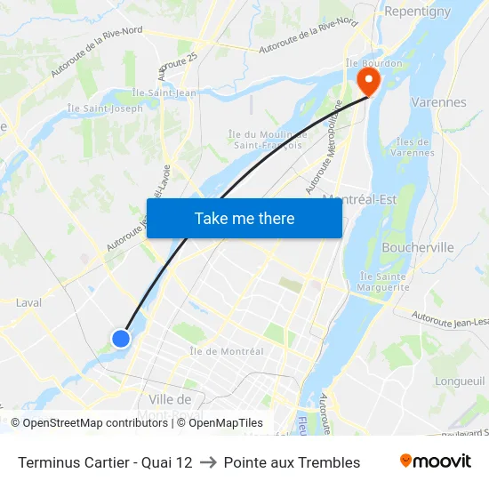 Terminus Cartier - Quai 12 to Pointe aux Trembles map